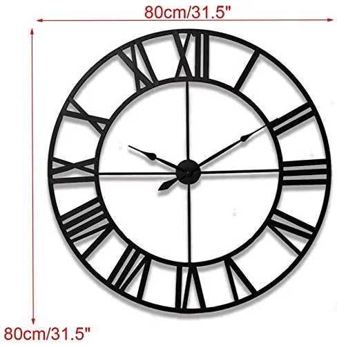 Knoijijuo Numeri Desk Clock Orologio da Parete Orologi da Parete Romani 80Cm / 31.5In Moderna 3D Grande Retro Black Iron Art Hollow Orologio da Parete Romano