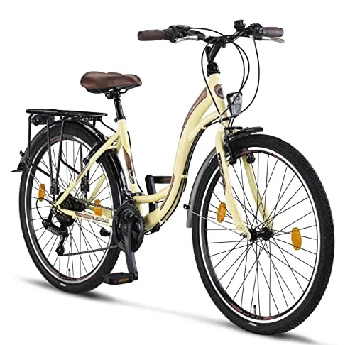 Licorne Bicicletta olandese Stella Bike, city bike da 24,26 e 28 pollici, adatta sia a uomini che a donne, con cambio a 21 marce, Bambina, beige, 26