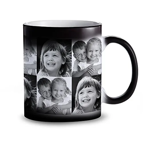 Tazza da caffè colore nero con effetto di cambiamento del colore - personalizzata con foto in bianco e nero - tazza effetto termico