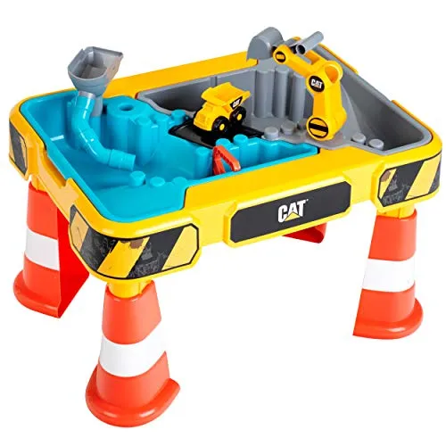 Klein Theo 3237 Tavolo da Gioco Sabbia e Acqua Cat con Escavatore, Ribaltabile, 2 Tubi, Stopper e vasche Estraibili Dimensioni: 64 cm x 48 cm x 40 cm Giocattolo per Bambini a Partire dai 18 Mesi