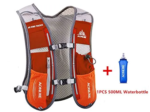 Aonijie, gilet multifunzione da 5 l per sport all'aria aperta quali campeggio, ciclismo, corsa, arrampicata ed escursionismo in confezione con 1 borraccia da 500 ml, Orange