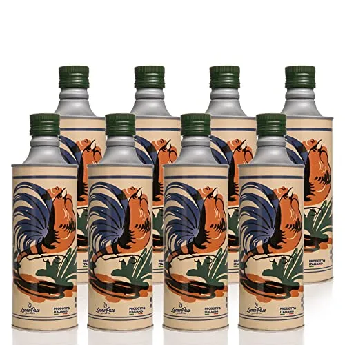Leone Pace Olio dal 1910 - Olio EVO Sapore Leggero 100% Olio Italiano, 4 lt – 8 x 0.5 lt Bottiglie in Alluminio