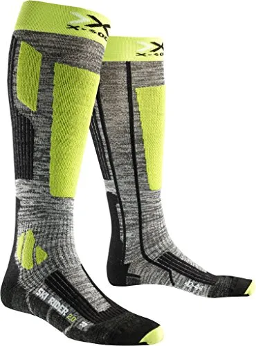 X-Socks Ski Rider 2.0, Calze Uomo, Grigio/Verde Lime, 45/47