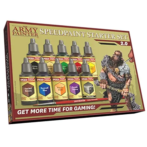 The Army Painter Speedpaint Starter Set 2.0, Perfetto Per I Principianti 10 Bottiglie 18ml Colori Acrilici Per Dipingere e 1 Pennello Gratuito Per La Base Per Dungeons & Dragons Miniature