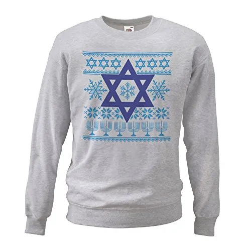 Felpa nordica ebraica unisex per adulti The Night Before Hanukkah maglione regalo di Natale X-Mas Grigio 80
