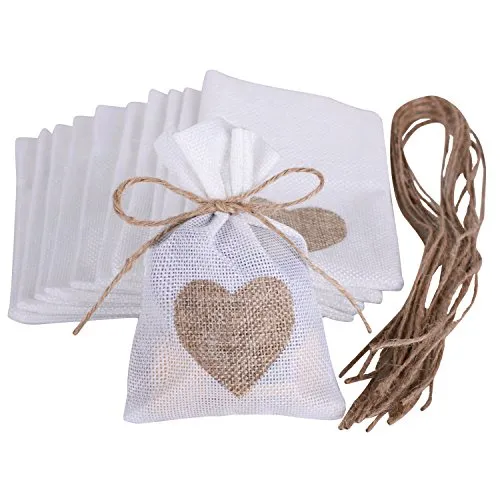 Wolfteeth 10 pz 14 x 10 cm Sacchetti Iuta Lino Regalo Caramella portaconfetti Bustine per Battesimo Matrimonio Confetti Gioielli – Jute Cuore 782202