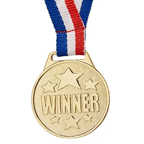 Juvale 24 medaglie Dorate con Nastro colorato, 3,8 cm di Diametro, Metallo, su Un Solo Lato. - Oro