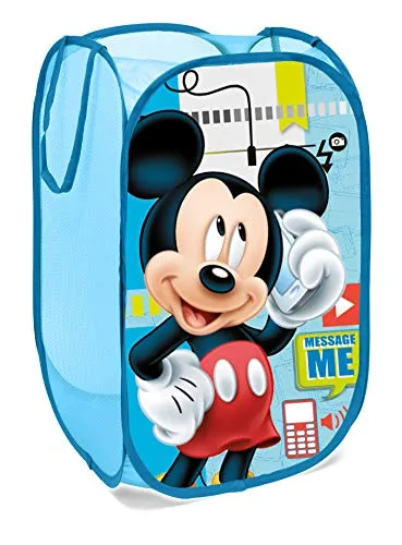 Superdiver Cesto Pieghevole Infantile di Tessuto con Maniglie - Disney Topolino Mickey Mouse I Cestino Organizzatore per Vestiti e Giocattoli (58x36x36)