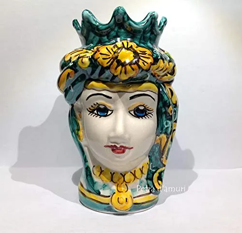 Petra d'amuri Testa di Moro Femminile Siciliana Hande Made in Ceramica di Caltagirone H 14 cm