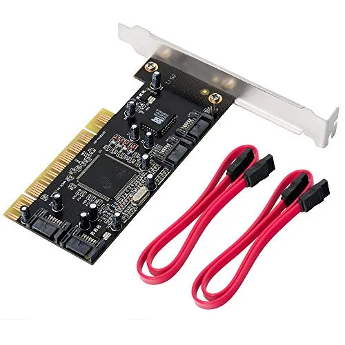 QNINE Scheda di espansione Interna del Controller PCI SATA Raid 4 Porte con 2 Cavi SATA, convertitore Adattatore da PCI a SATA per PC Desktop Supporta HDD SSD