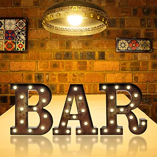 Lettere da bar vintage a LED con luci – Lampada da bar industriale illuminata per tendone da bar – Luce notturna per bar, pub, bistrot, feste, decorazioni da parete (Rust BAR)