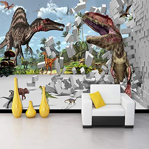 3D stereoscopico modello di mattoni Dinosauro muro rotto Grande muro dipinto Cafe Restaurant Soggiorno Camera da letto Foto Wallpaper Murale, 250cmX175cm (98,4 per 68,9 in)