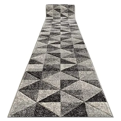 Passatoia corridoio FEEL TRIANGOLI per cucina, corridoio, soggiorno, robusto, moderno, grigio / antracite / crema 80x1000 cm