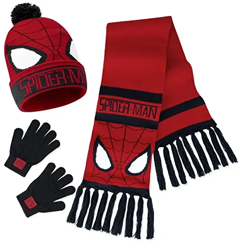 Marvel Cappello Bambino - Set Invernale Cappello Sciarpa Guanti Spiderman Avengers per Bambini e Ragazzi (Rosso Spiderman)