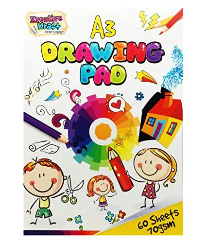 KreativeKraft Blocco da Disegno A3 per Adulti e Bambini 60 Fogli per Colorare Scrivere Disegnare