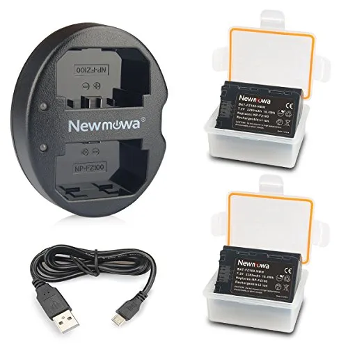 NP-FZ100 Newmowa Batteria (confezione da 2) e Doppio Caricatore USB per Sony NP-FZ100,BC-QZ1 e Sony a6600,Alpha 9,A9,Alpha 9R,A9R,Alpha 9S,A7RIII,A7R3,a7 III