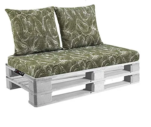 Belem Verde Tusco Set Cuscini 120x60 + schienali 60x60 pz.02 per Esterno/Interno arredo pallet da Giardino Divanetto sul tuo bancale Cuscini interno poliuretano Tessuto Lavabile Sfoderabile