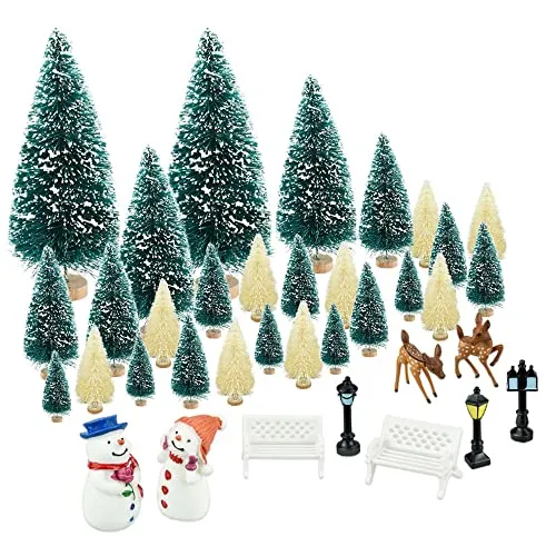 KBNIAN 36 Pz Mini Albero di Natale Mini Sisal Albero di Natale Piccolo con Base in Legno Alberelli in Miniatura 12.5cm/ 8.5cm/ 6.5cm/ 4.5cm/ 3.5cm Ornamenti in miniatura Decorazione tavola di Natale