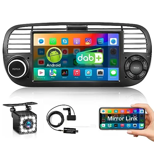 Autoradio con DAB DAB+ per Fiat 500 (2007-2015) Stereo Auto Android Radio Bluetooth per Auto FM RDS Radio 7 pollici Autoradio Touchscreen con GPS WiFi Canbus