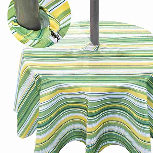 Eternal Beauty - Tovaglia rotonda impermeabile per interni ed esterni, 132 cm, con foro per ombrello e cerniera, per patio, giardino, feste e barbecue, Green & Yellow, 52"Round,Zippered