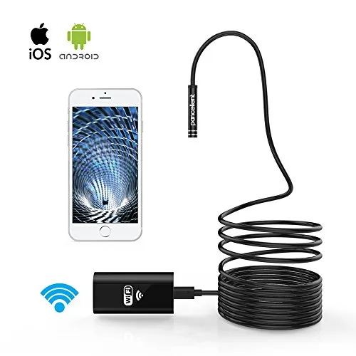 WiFi Endoscopio Pancellent Wireless Borescopio 2.0 Mega Pixels HD Inspection Camera Rigid Snake Cable (5 Metes) for IOS iPhone Android Samsung Smartphone