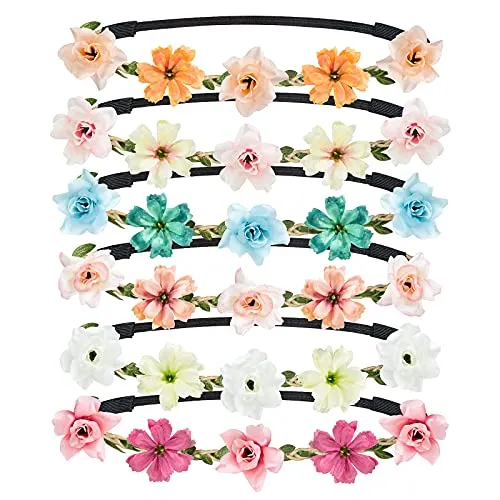 Fiori Corona Fascia Capelli, Taumie 6 Pcs Corona di Fiori, Fasce del Fiori con Il Nastro Elastico Regolabile, Le Ragazze/Copricapo da Sposa per Spiaggia per Festa di Nozze Spiaggia