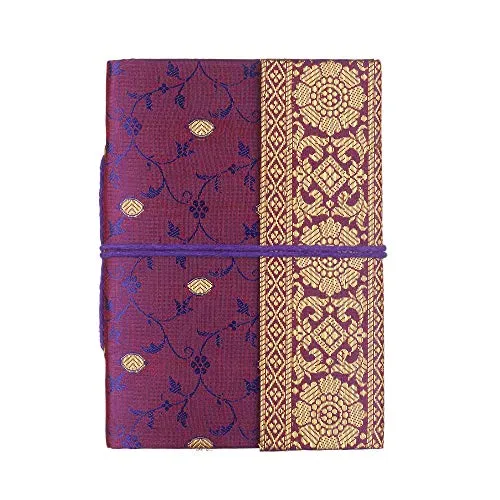 Taccuino medio in sari 11cm x 16cm - Viola - Fogli senza righe in carta riciclata - Taccuino e diario tascabile - Articolo di cartoleria da regalo per uomo, donna e studenti. Artigianato indiano