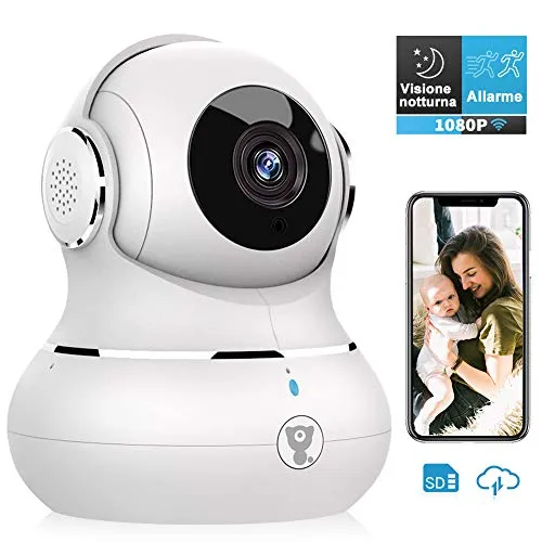 Telecamera di Sorveglianza WiFi 1080P,Littlelf Telecamera wifi Interno Alexa Videocamera IP Cam Baby Monitor Notifiche in tempo reale del sensore di movimento, Audio Bidirezionale, Visione Notturna