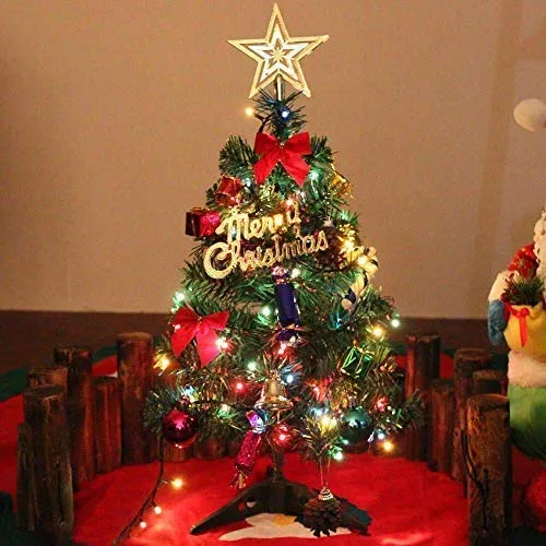 Albero di Natale da Tavolo di 60 cm, Mini Albero di Natale Artificiale di Pino con luci a Stringa LED e Ornamenti (Albero di Natale)