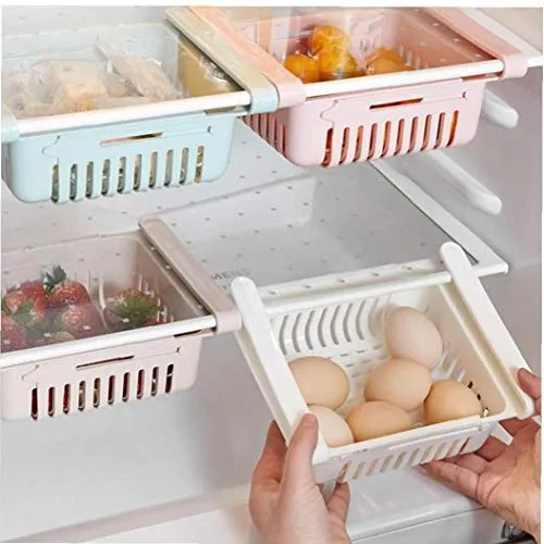 Angoter Regolabile Elastico Frigorifero Organizzatore Cestino del cassetto Frigorifero Estraibile Cassetti Fresh Spacer Livello di Storage Rack Colore Casuale