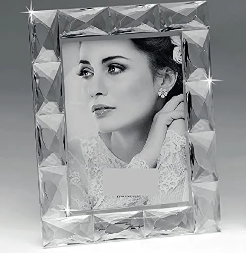 MAZZOLA LUCE Cornice portafoto da Tavolo Elegante Vetro Cristallo Trasparente sfaccettato Foto: 20x25 cm