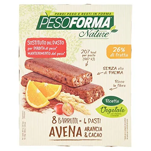 Pesoforma Nature Barretta Avena Arancia Cacao 4 Pasti, 8 Barrette - 238 Ml