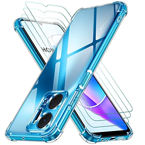 iVoler 4 in 1 Cover per Honor X7a con 3 Pezzi Pellicola Vetro Temperato, Trasparente Antiurto Custodia, Sottile Morbida in Silicone TPU Protettiva Case