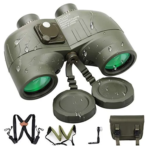 BNISE 10x50 Binocolo Compatto Safari per Adulti e Bambini, con Bussola e Telemetro Incorporati, con Cinghia a Tracolla, HD Marino Telescopio ad Alta Potenza (WR-1111C)