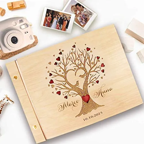 Guestbook matrimonio, in legno, personalizzato, nomi degli sposi e la data, album famiglia per foto, idea regalo per gli anniversari, l'albero della vita.