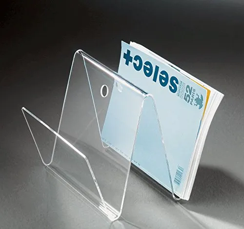 Design portagiornali, portariviste in vetro acrilico di alta qualità, transparente, 30 x 30 cm, A 26 cm, spessore vetro acrilico 4 mm