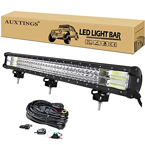 AUXTINGS 72 cm 28 pollici 396W LED Light Bar Triple Row Spot Flood Combo Beam Off Road Lights Faro da lavoro impermeabile con cablaggio per camion Jeep SUV ATV UTV Boat Lights, 12V 24V