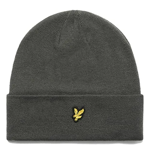 LYLE&SCOTT Cappellino invernale con risvolto unisex. Taglia unica. Logo cucito frontale. Grigio antracite