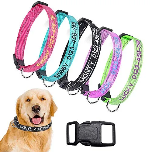 Collare per Cane in Nylon Personalizzato Personalizzato, Nome identificativo Ricamato Collare per Cani Reflective da Esterno con 3 Dimensioni Regolabili: Piccolo, Medio, Grande