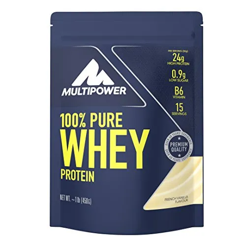 Multipower 100% Pure Whey Protein - Fino a 80% di Proteine del Siero del Latte - Proteine Isolate come Fonte Principale - 15 Porzioni - Per lo sviluppo Muscolare - 450 g - Gusto Vaniglia