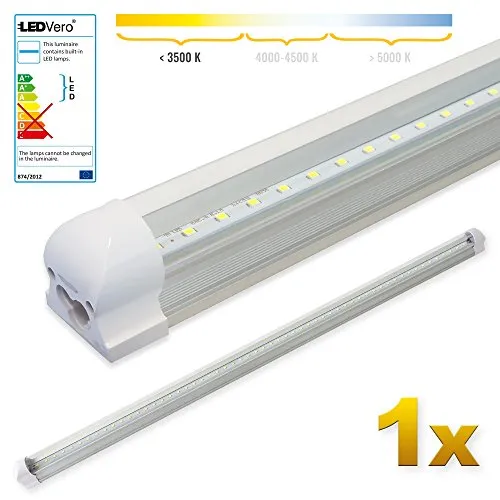 LEDVero 1x SMD LED Tubo 120cm integrato Bianco caldo - Tubo fluorescente T8 G13 - Cover opalino 18 W, 1800 Lumen- pronto per l'installazione