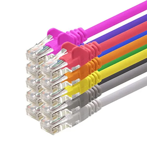 0,5m - 10 couleurs - 10 pièces - CAT5 Câble Ethernet Set - Câble Réseau RJ45 | câble de Patch | LAN Câble |CAT 5e |100 MHz | compatible avec CAT 6 / CAT 6a / CAT 7 | pour le switch, routeur, modem, Patchpannel, point d'accès, panneaux de brassage