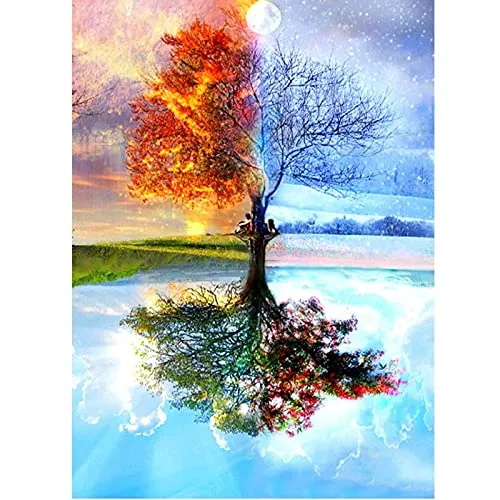 Albero Kit per Diamond Painting 5D, Pittura Diamante Fai Da Te Completo, Bambini, Ricamo su Tela con Strass Decorazione da Parete 30x40cm