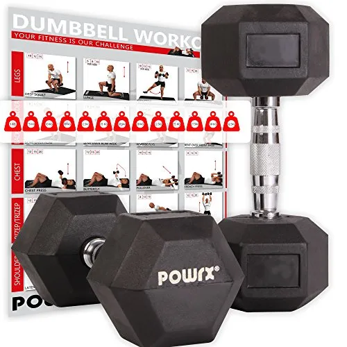 POWRX Manubri Pesi esagonali gommati 50 kg Set (2 x 25 kg)