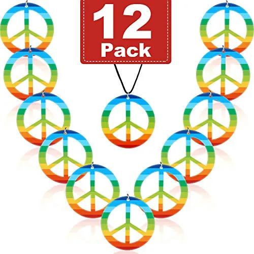 12 Pezzi Collane di Pace Arcobaleno Plastica Pendente del Segno di Pace Accessorio del Costume della Collana