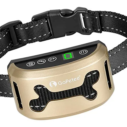 GoPetee Collare Automatico Antiabbaio per Cani con Luce LED per Addestramento a Vibrazione Regolabili di Sensitività Flessibile