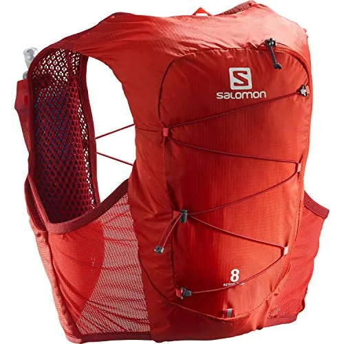 Salomon Active SKIN 8, Gilet Unisex per l’Idratazione da Trail, 8 L, con Incluse 2 Borracce Morbide, per Corsa ed Escursionismo, Rosso (Valiant Poppy/Red Dahlia), M