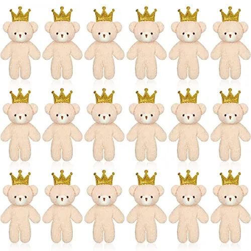 Kasyat 18 Pezzi Mini Orso da 4,7 Pollici Orsetto per Portachiavi Piccolo Orso Snodato di Peluche Bambola Morbida per Decorazione di Compleanno Matrimonio Narale Bomboniera (Stile Corona)
