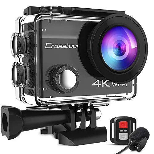 Crosstour CT8500 Action Cam 4K 20MP Webcam PC Mode WiFi con EIS Subacquea 40M Action Camera con Microfono Esterno e Telecomando (CT8500)