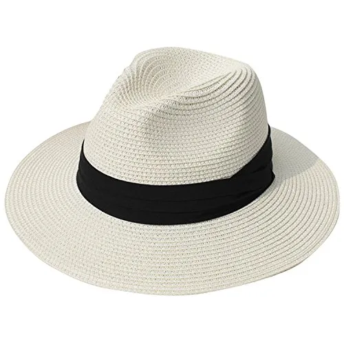 DRESHOW Cappello a tesa larga da donna Cappello estivo da donna Panama Cappello da spiaggia Fedora Beach UPF58 +